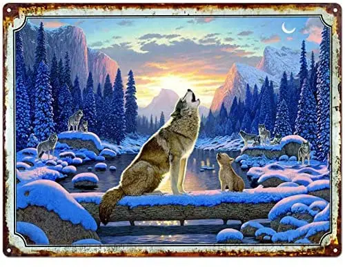 

Жестяные знаки с изображением снежного леса, волка, снега, гор, животных, гараж, домашние настенные декоративные знаки