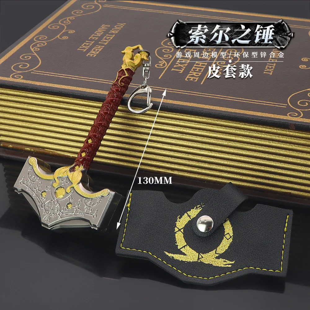

God of War Game Surrounding Weapons 13cm Thor Thor Hammer with Leather Cover Zinc Alloy Weapon Model Toy Decoration Gift Toy