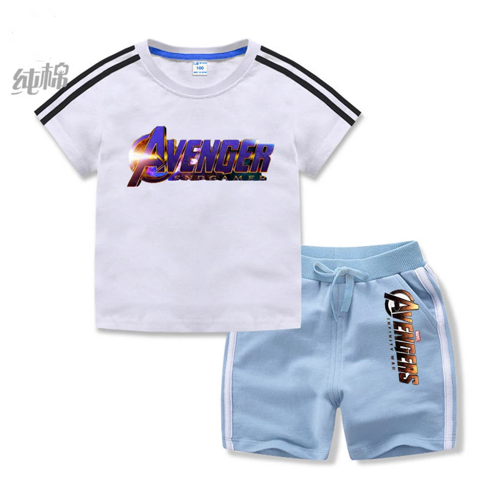 

Детский хлопковый костюм с принтом Мстителей, с коротким рукавом