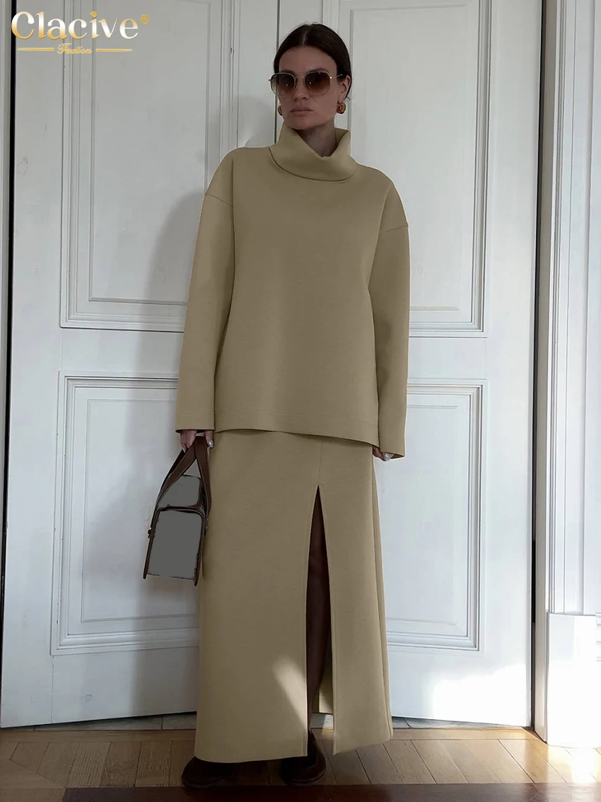 Clacive Fashion Свободные комплекты из 2 предметов цвета хаки Женский наряд 2025