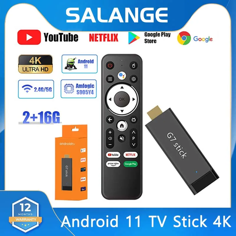 

Android 11.0 G7 TV Stick 4K Amlogic S905Y4 Smart TV Box 2GB+16GB 2.4G/5G WiFi Bluetooth 5.0 HDR 10 Media Player Set Top Box