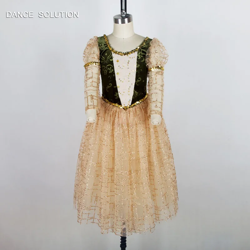 Темно-зеленый бархатный лиф с длинным рукавом романтические балетные костюмы