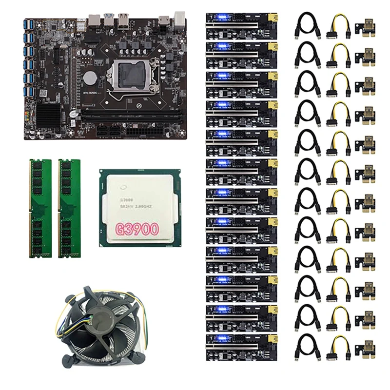 

Комплект материнской платы B250C для майнинга BTC с 12X009C PLUS PCIE Райзер-картой + процессор G3900 + 2X DDR4 RAM + охлаждающий вентилятор LGA1151 DDR4 DIMM