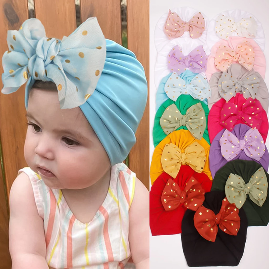 

Lovely Shiny Bowknot Baby Hat Cute Solid Color Baby Girls Boys Hat Turban Soft Newborn Infant Cap Beanies Head Wraps