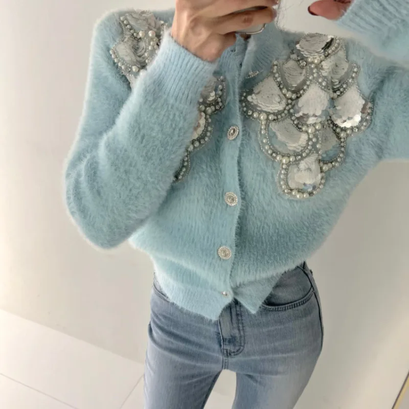 Свитера Neploe с яркими блестками и круглым вырезом Осень-зима 2024 женские топы Y2k