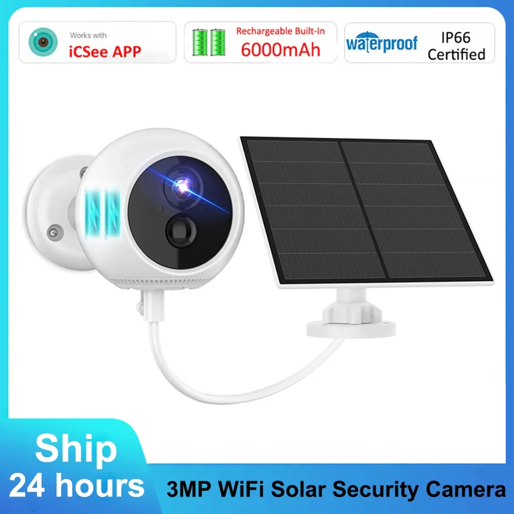 3MP WiFi Outdoor Camera 100%Wire-Free With 5W Solar 6000mAh Rechargeable Battery AI Human Detect Security Surveillance IP Camera