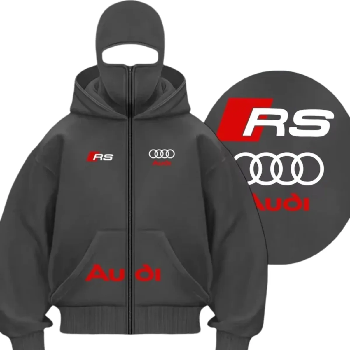 Фото Теплая ветрозащитная мотоциклетная куртка от бренда Audi с двуслойной толстовкой-кардиганом с капюшоном в стиле P. №3