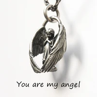 you are my angel pendant necklace vintage silver color guardian angel wings necklace for men womens anniversary jewelry gifts