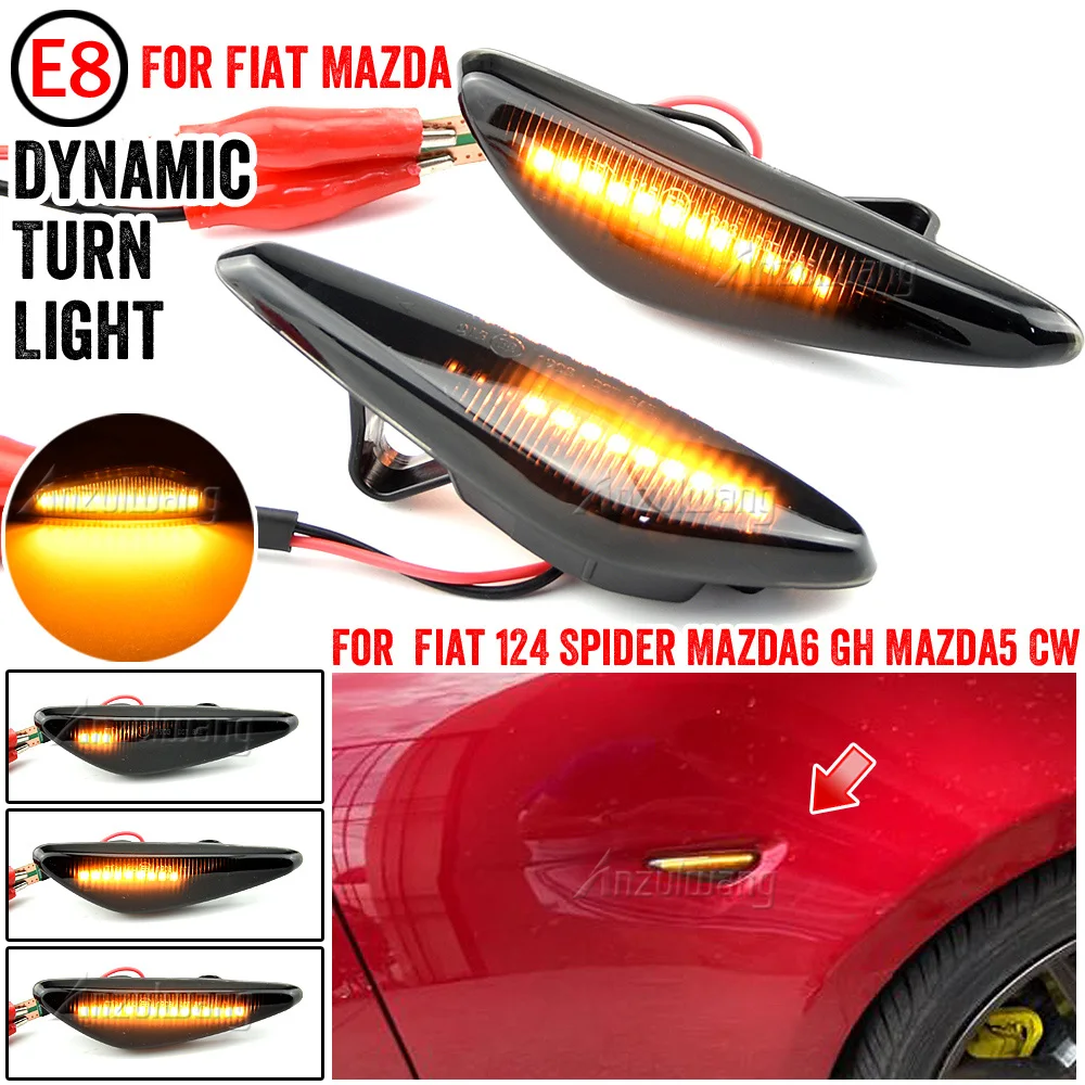 

For Mazda MX5 MX6 RX8 Fiat 124 Spider Abarth Front LED Dynamic Amber Side Marker Lamp Turn Signal Lights Car Styling