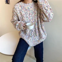 sweet colorful long sleeve sweater for women spring autumn chic o neck loose pullover jumper lady harajuku casual knitting top