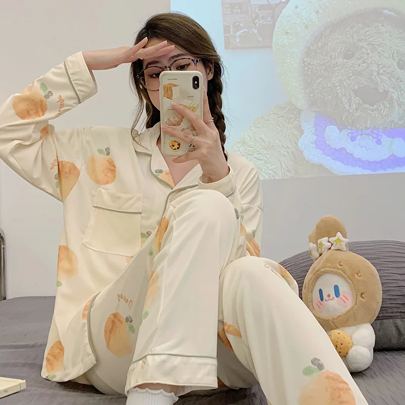 The New High Quality Pajamas for Women Long Sleeve Super Comfortable Cartoon Sleepwear Large Size Loungewear Set Woman 2 Pieces