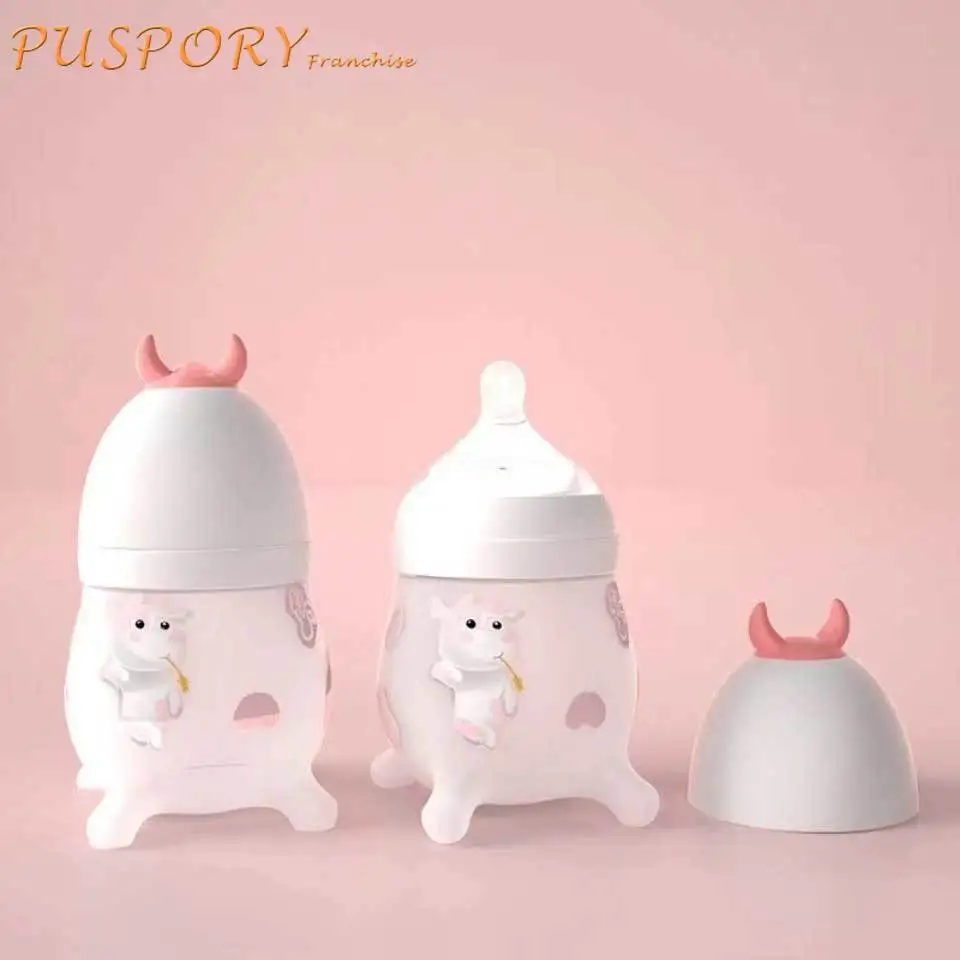 

Силиконовые Бутылочки для младенцев, бутылочки с широким отверстием для защиты от вздутия, милая бутылка для кормления младенцев с мультяш...