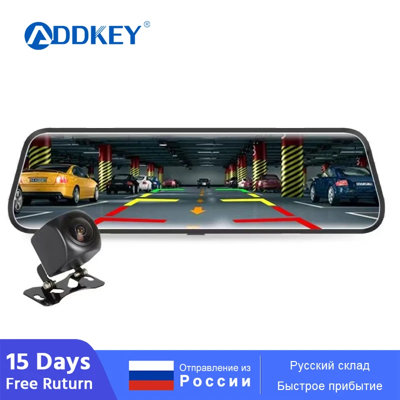 ADDKEY 9.66 Inch Car DVR Mirror Video Recorder FHD 1080P Touch Screen Dashcam Dual Lens Streaming Driving Recorder Dash Camera