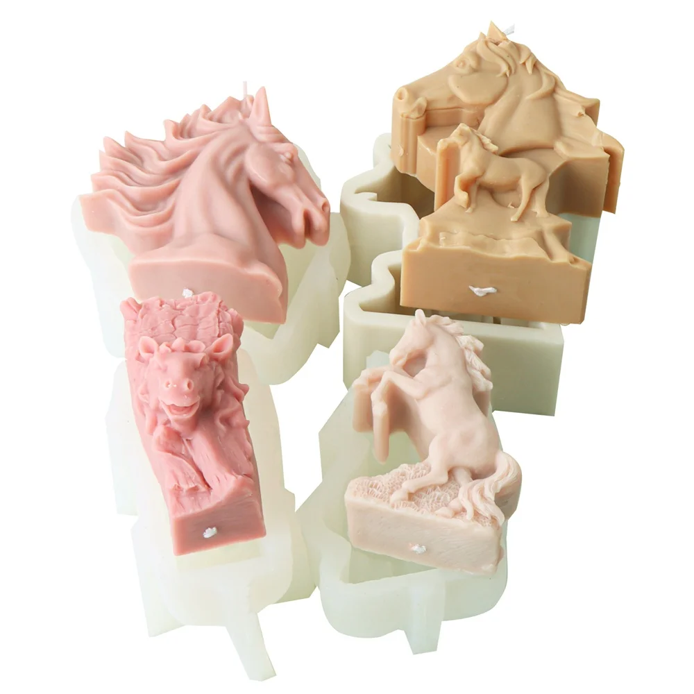 3D креативные силиконовые формы в виде животных для свечей статуя конского головы