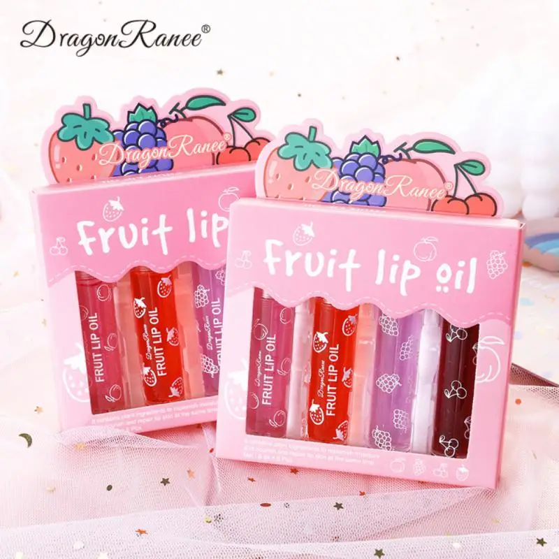 

4pcs Glass Lip Gloss Transparent Toot Fruit Roll-on Lip Oil Set Lip Care Transparent Lip Glaze Plump Moisturizing Long-lasting