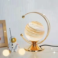 glass planet table lamp led creative bedroom bedside night light plating ornament plug in energy saving lamp luminaire