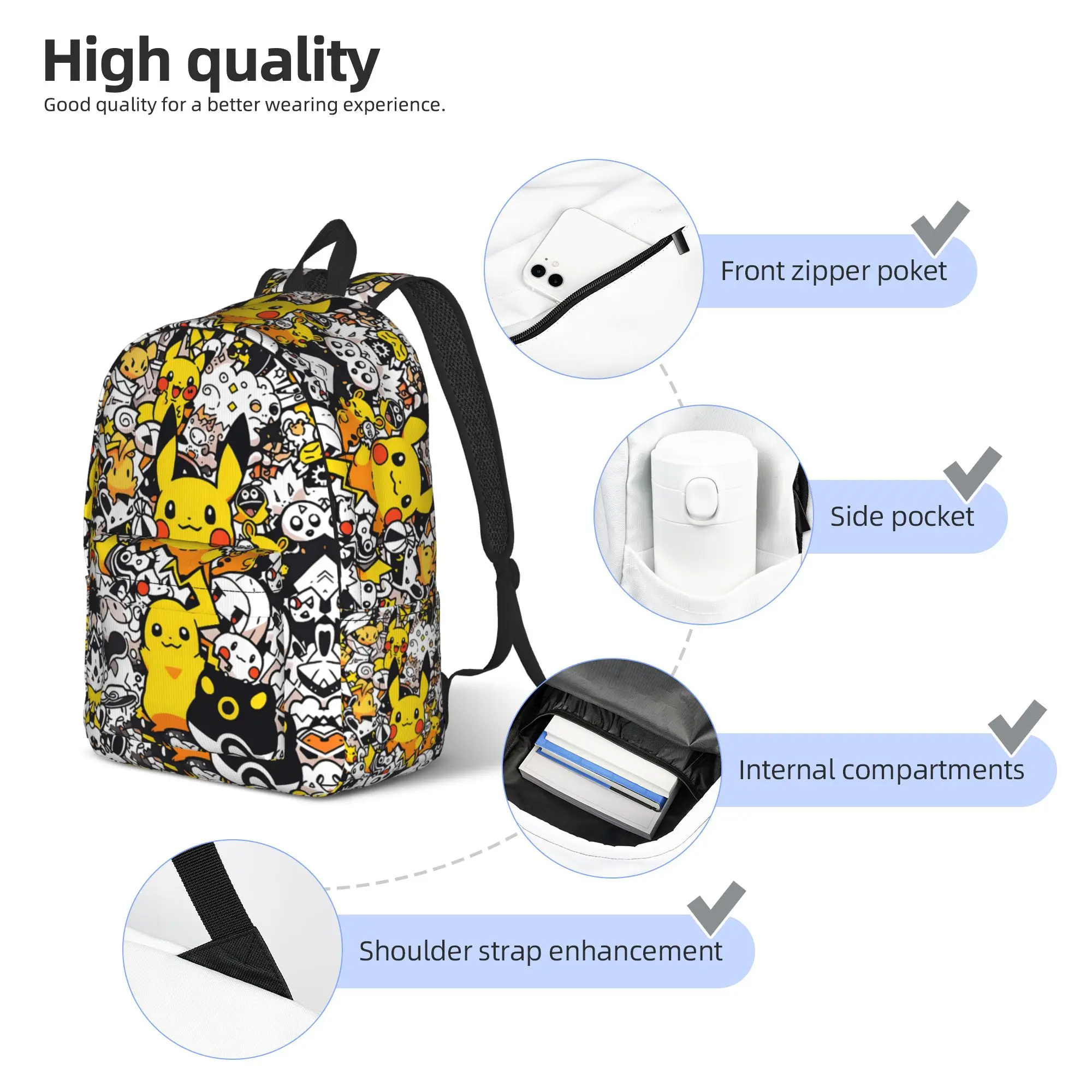 Фото Модный рюкзак Pokemon Pikachu, модный рюкзак Mochilas для работы и офиса, рюкзак большой вместимости №5