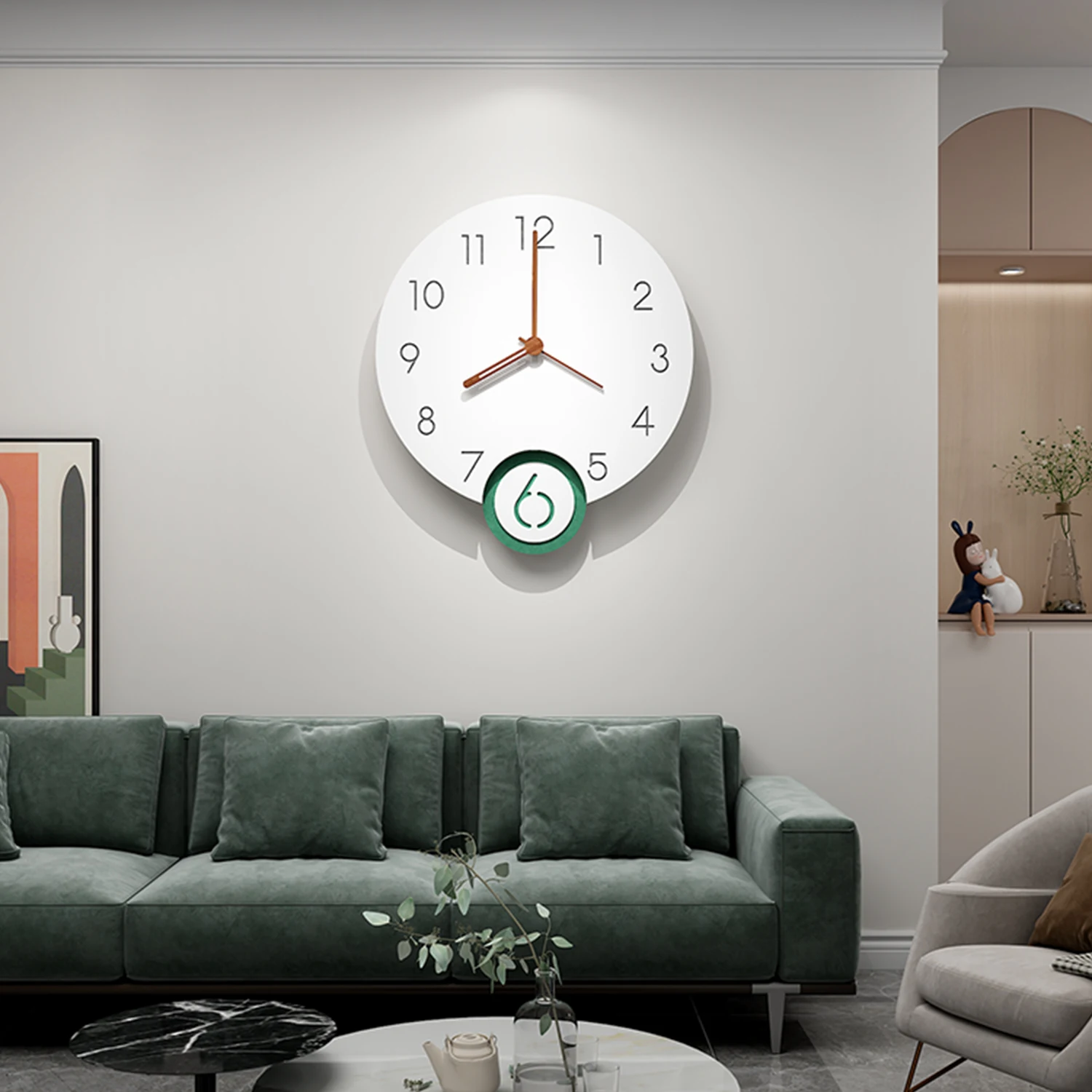 

MEISD Brief Wooden Wall Clocks with Pendulum 3d Round Decorative Watches White Living Room Art Home Decor Horloge Free Shipping