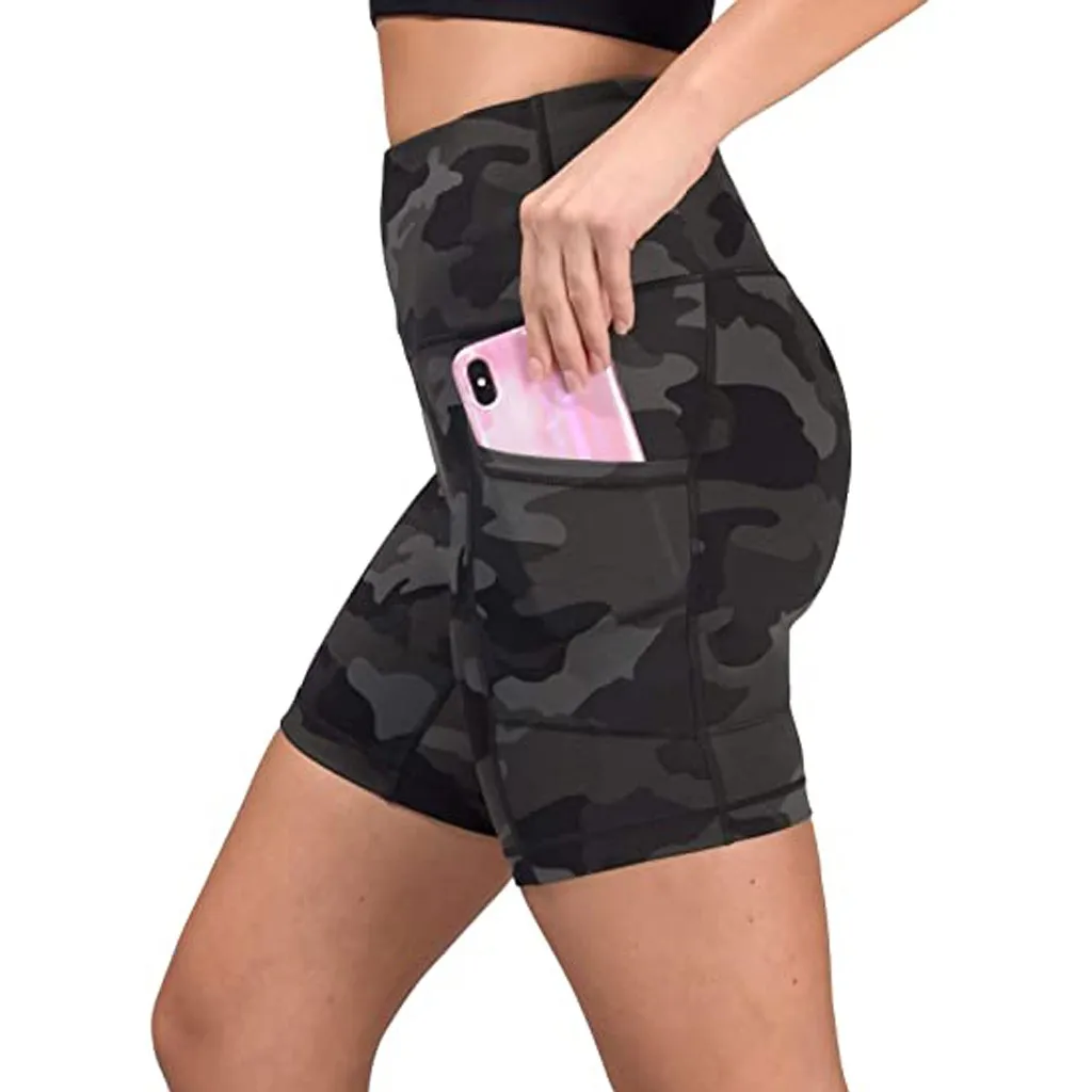 

ISHOWTIENDA Summer Womens Yoga Shorts Booty Gym Leggings Camouflage Workout Pants Shorts Pockets Scrunch Yoga Pants
