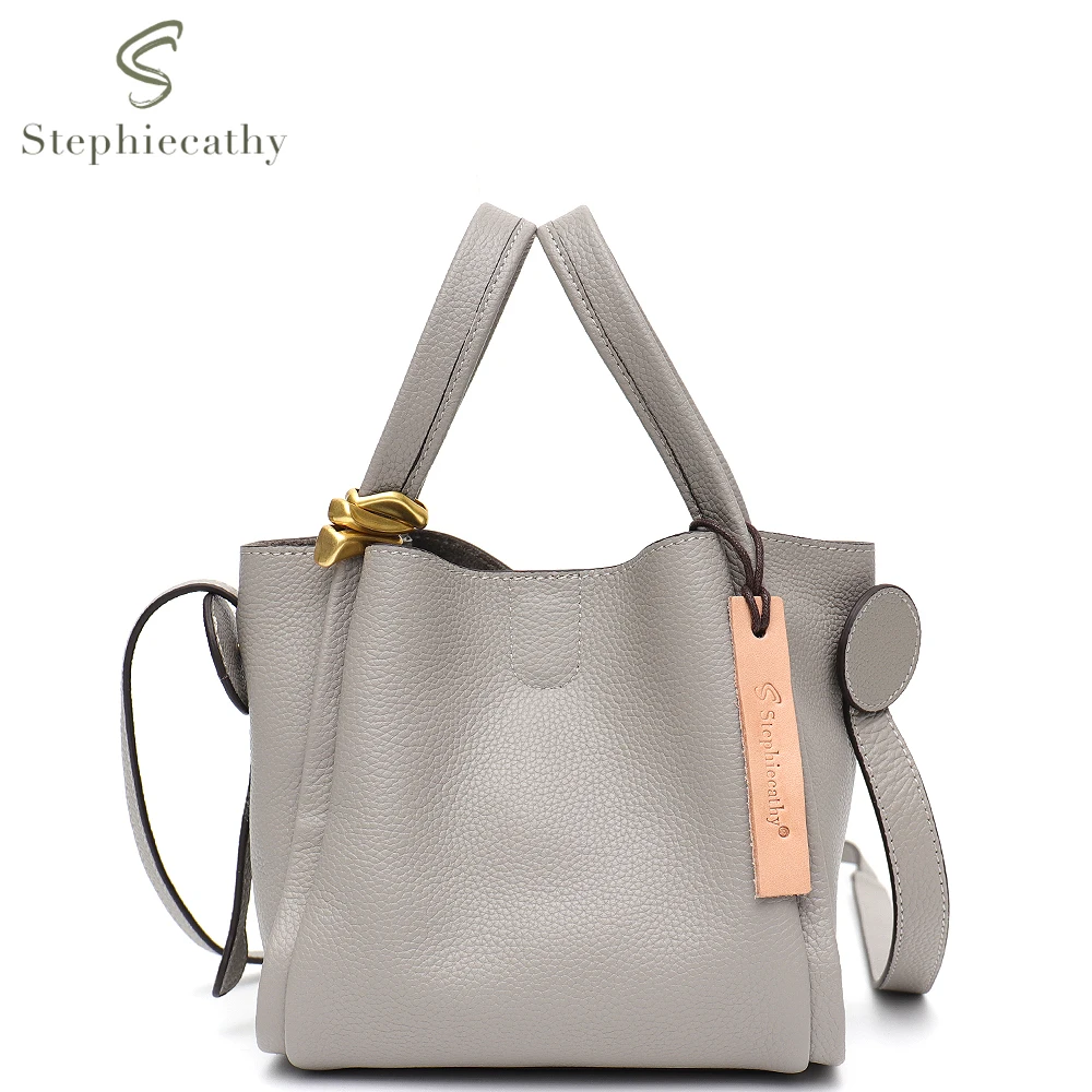 SC Natural Soft Genuine Leather Bucket Handbags Women Fashion Trend Daily Top-handle Purse Luxury Design Crossbody Shoulder Bags
