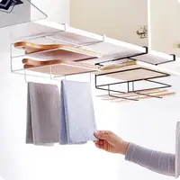 Double Layer Cabinet Shelf Kitchen Iron Towel Holder Chopping Board Storage Rack Wash Cloth Organizer Wash Cloth Home Organizer