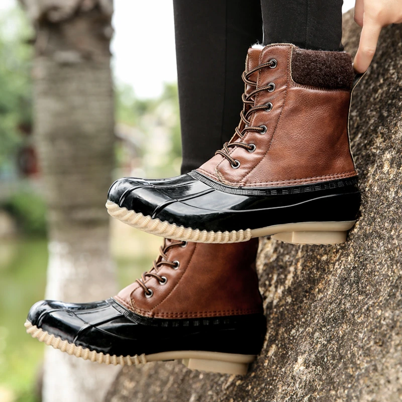 

2021 Women's Winter Boots Leather Waterproof Snow Boots Cozy Plus Velvet Ankle Lacing Warm Large Size Female Shoes Size 36-42