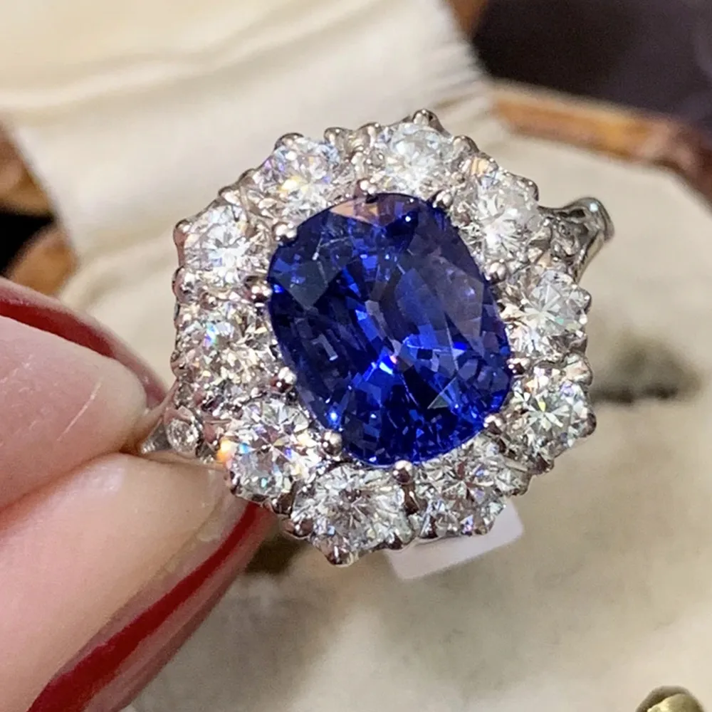 

Huitan Women Dark Blue Cubic Zirconia Rings High Quality Silver Color Fashion Rings for Female Anniversary Party Luxury Jewelry