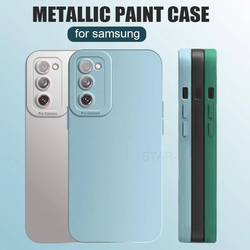 

Metallic Paint Matte Silicone Case For Samsung Galaxy S20 S21 fe s 20 plus 21 ultra 5g square soft back Cover s20fe s21fe 2022