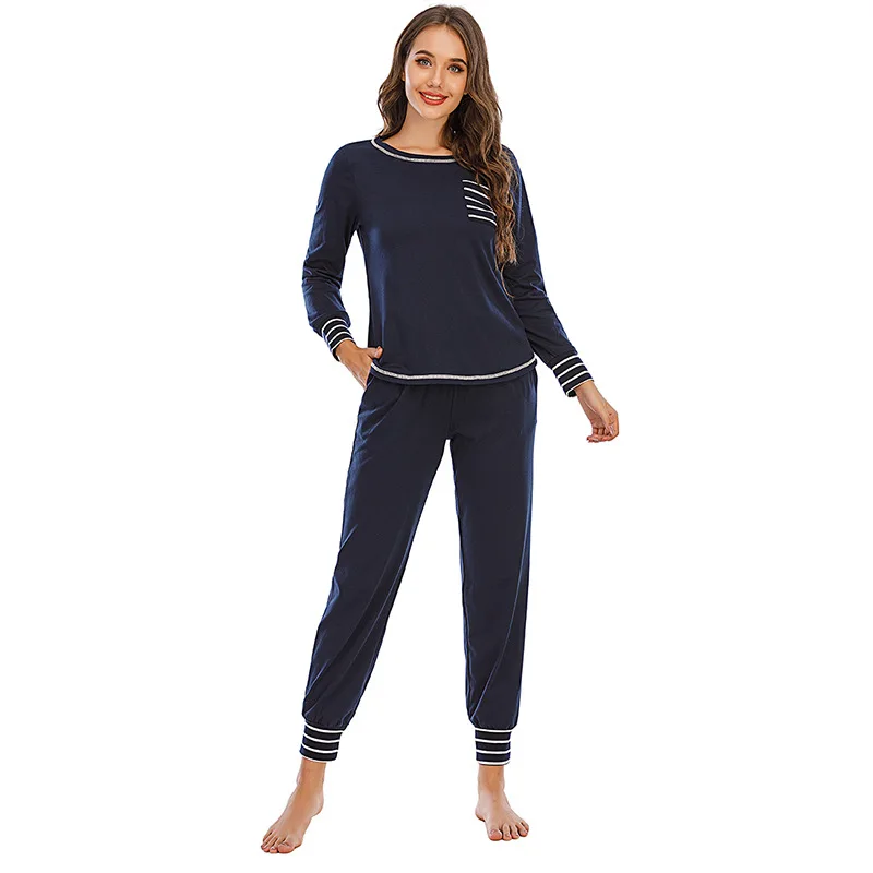 Autumn and Winter New Women's Pajamas Round Neck Long Sleeve Home Pajamas Two-piece Home Service Pajama Set Women Sleepwear