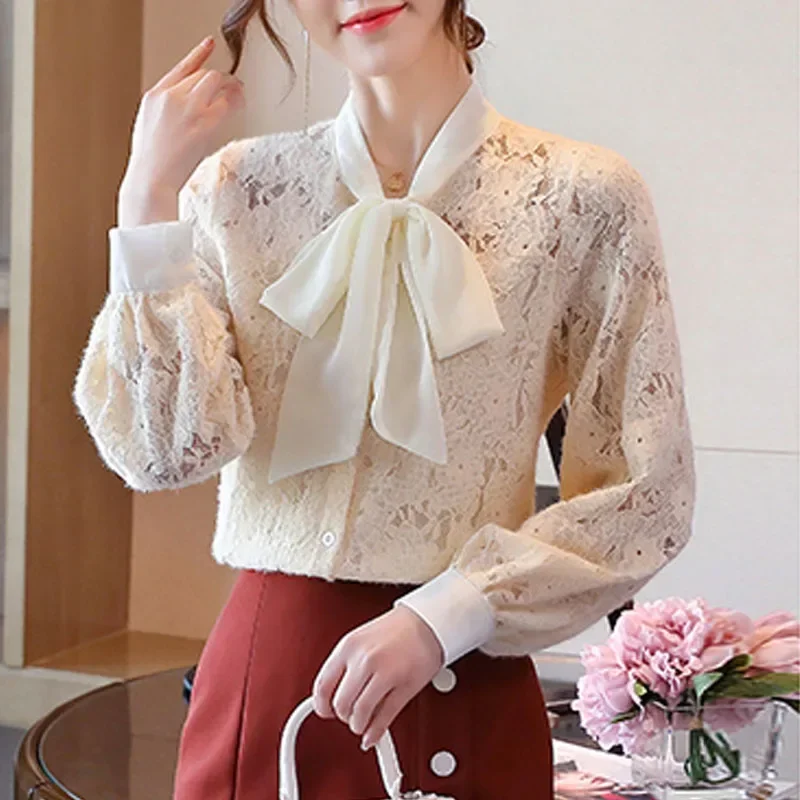 Новая женская рубашка с бантом и длинным рукавом бархатная утепленная кружевная