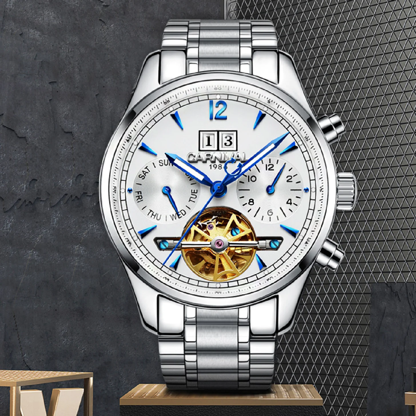 

Reloj Hombre CARNIVAL Automatic Self-Wind Watches Men Luxury Brand Tourbillon Mechanical Watch Luminous Waterproof Date Clock