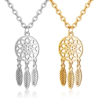 new gold stainless steel dream catcher pendant necklace jewelry hollow pendant necklace for women female