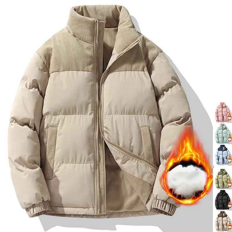 

Thicken Winter Warm Coats Mens Corduroy Jackets Stand Collar Puffer Jackets Lovers Full Zip Coats Unisex Windbreaker Casual Tops