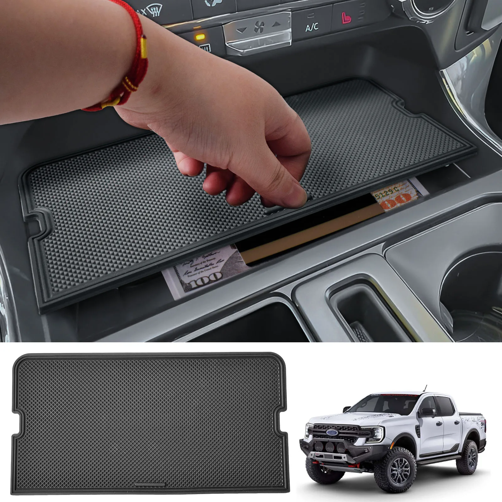 Фото Для Ford F150 2022-2025 скрытая панель секретная карманная крышка центральная консоль секретный отсек крышка внутренний лоток для хранения аксессуары №1