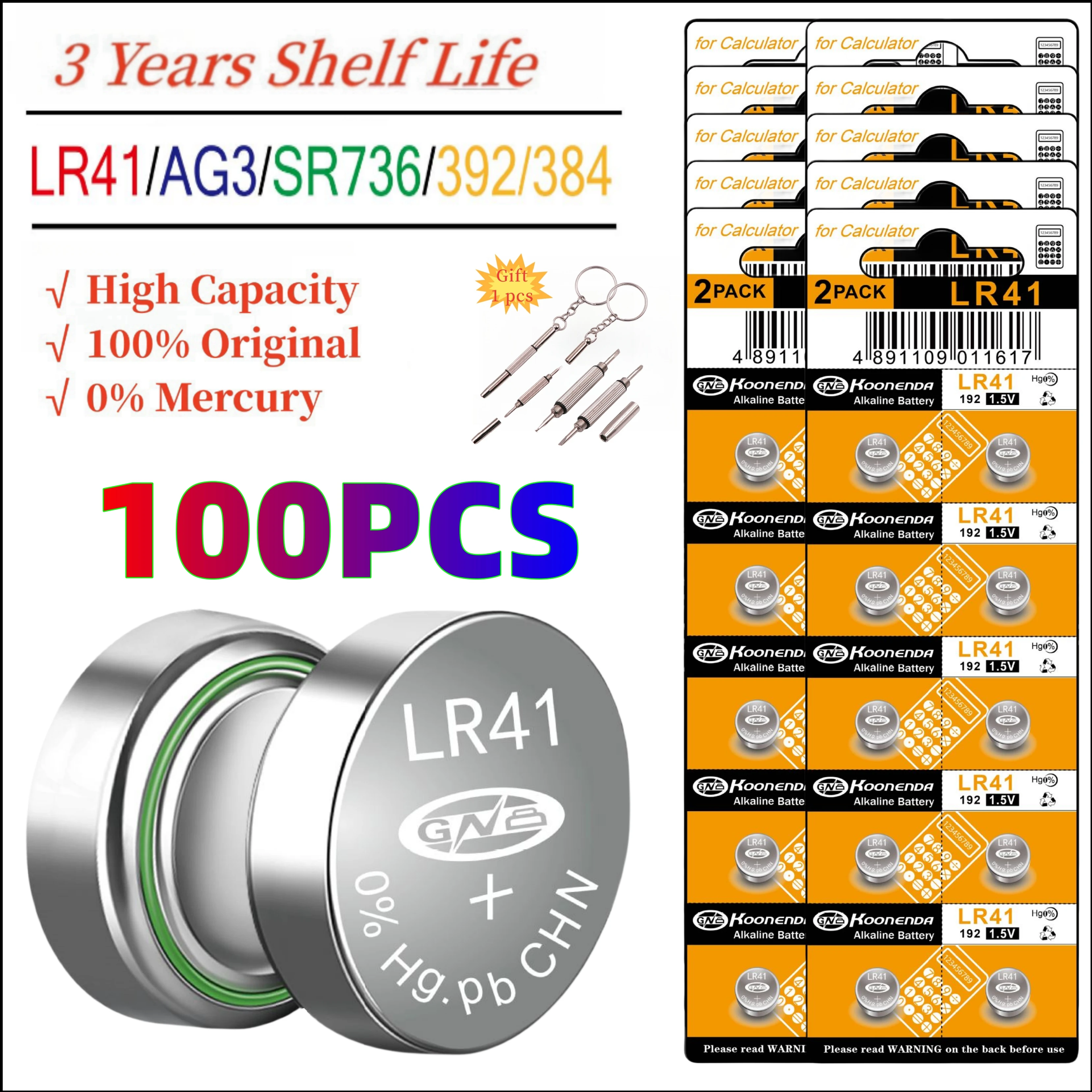 

Батарейки кнопочные LR41 ag3, 100 в, 1,5 шт., эквивалентные батареям идеально подходят для термометров, часов, лазерных указок, мелких игрушек и т. д.