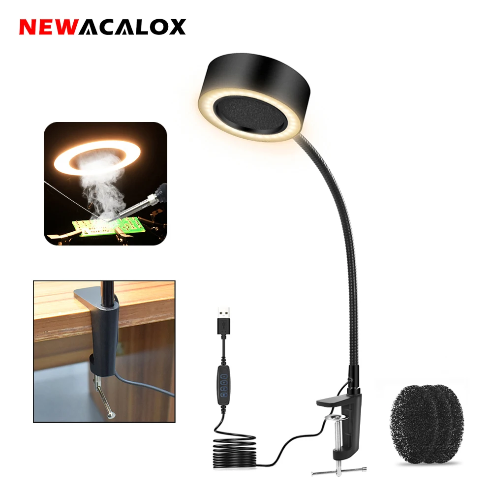 

NEWACALOX Welding Smoking Device with 3 Color LED Light Bench Clamp Flexible Arm Smoke Exhaust Instrument Soldering Repair Tool