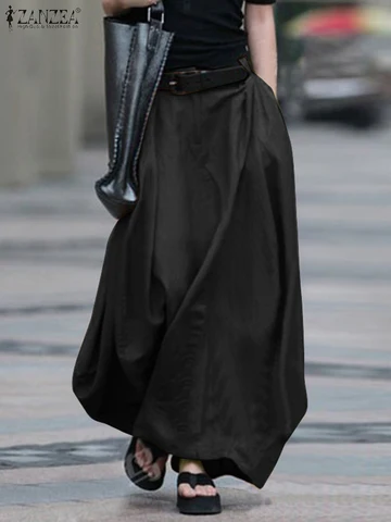ZANZEA 2023 Vintage Summer Skirts Women High Waist Solid Party Skirt Saia Female Beach Maxi Long Skirts Jupe Faldas Oversize