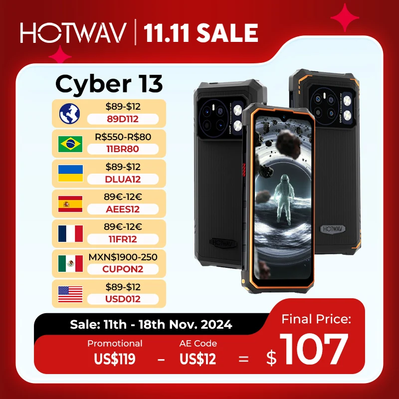 Прочный телефон HOTWAV Cyber 13 10800 мАч массивная батарея 8 ГБ 128 смартфон фонарик 150 лм 6