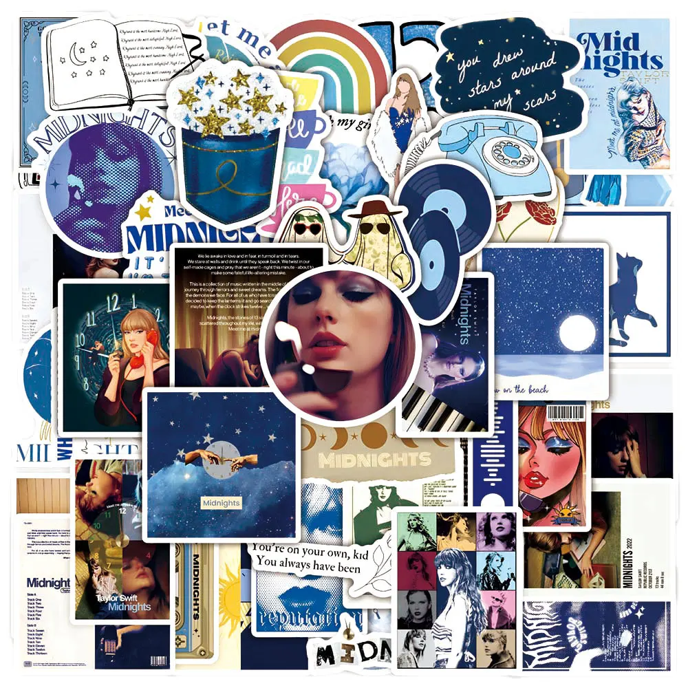 

10/30/50pcs Taylor New Album Midnights Stickers Graffiti Decals DIY Laptop Phone Notebook PVC Swift Sticker Aesthetic Kids Toys