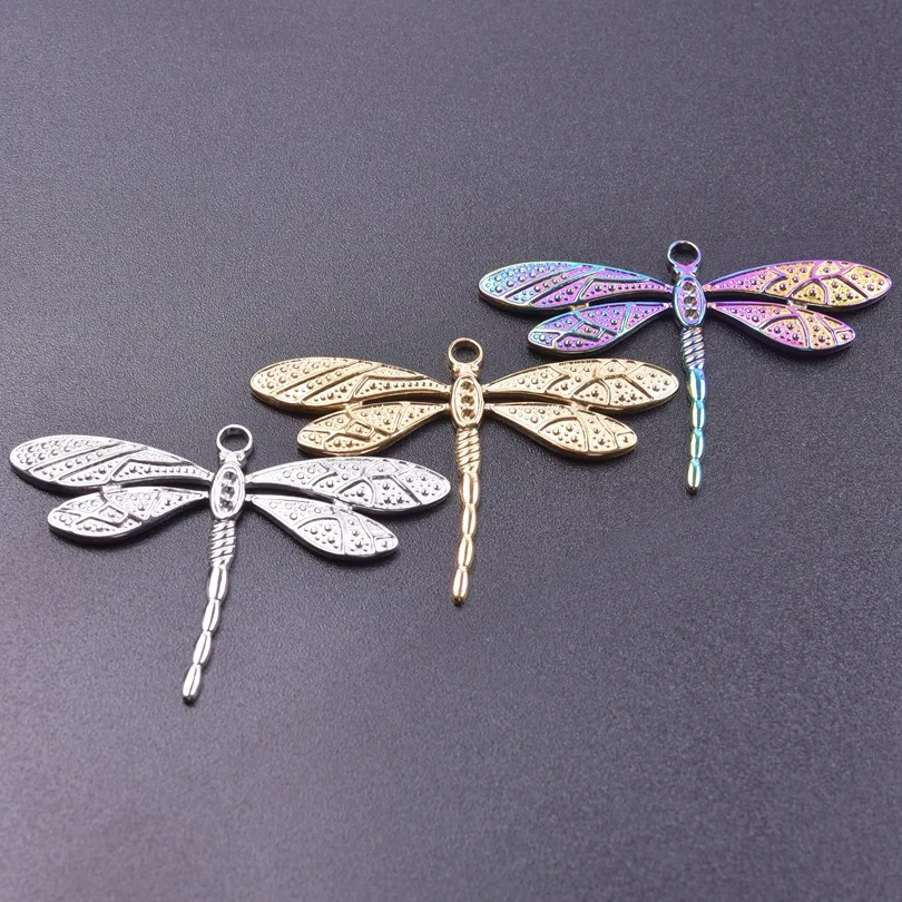 

WZNB 3Pcs Charms 35x50mm Dragonfly Stainless Steel Pendant for Jewelry Making Necklace Keychain Findings Craft Diy Material
