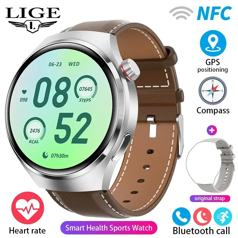 

Смарт-часы LIGE GPS для Huawei Xiaomi мужские, экран 360*360 HD, пульсометр, Bluetooth, звонки, водозащита IP68