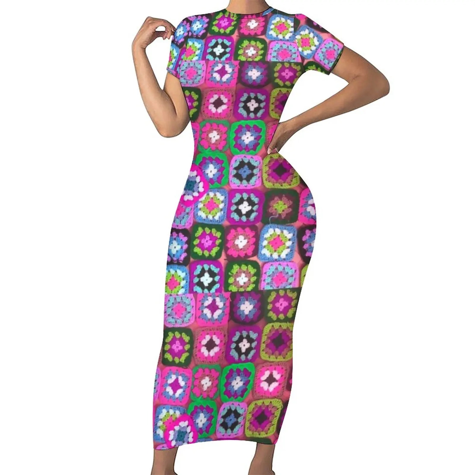 

Платье-Макси женское с коротким рукавом, квадратным вырезом и винтажным принтом