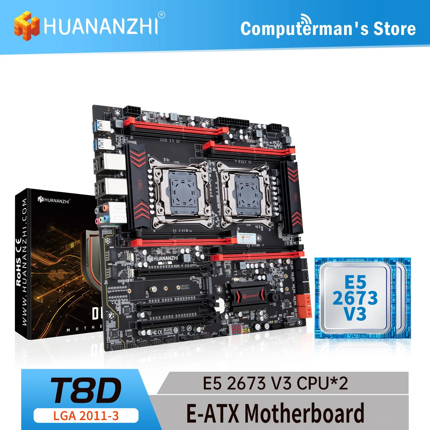 

Материнская плата HUANANZHI T8D LGA 2011-3 с Intel XEON E5 2673 V3 * 2, комбинированный комплект, поддержка DDR3 RECC SATA, строительный сервер