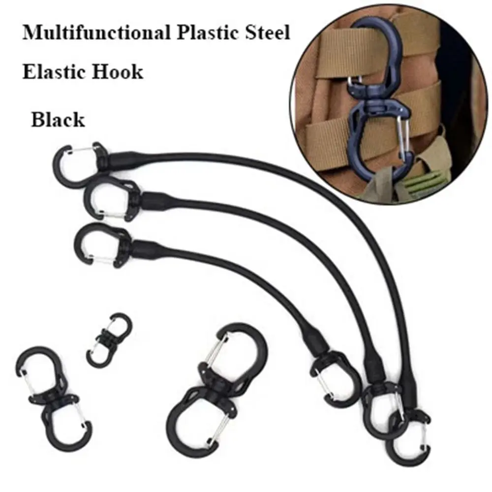 

Plastic Steel Tactical Elastic Hook New Black Multifunctional Double Head Buckles Keychain Climbing Carabiner Outdoor Tool