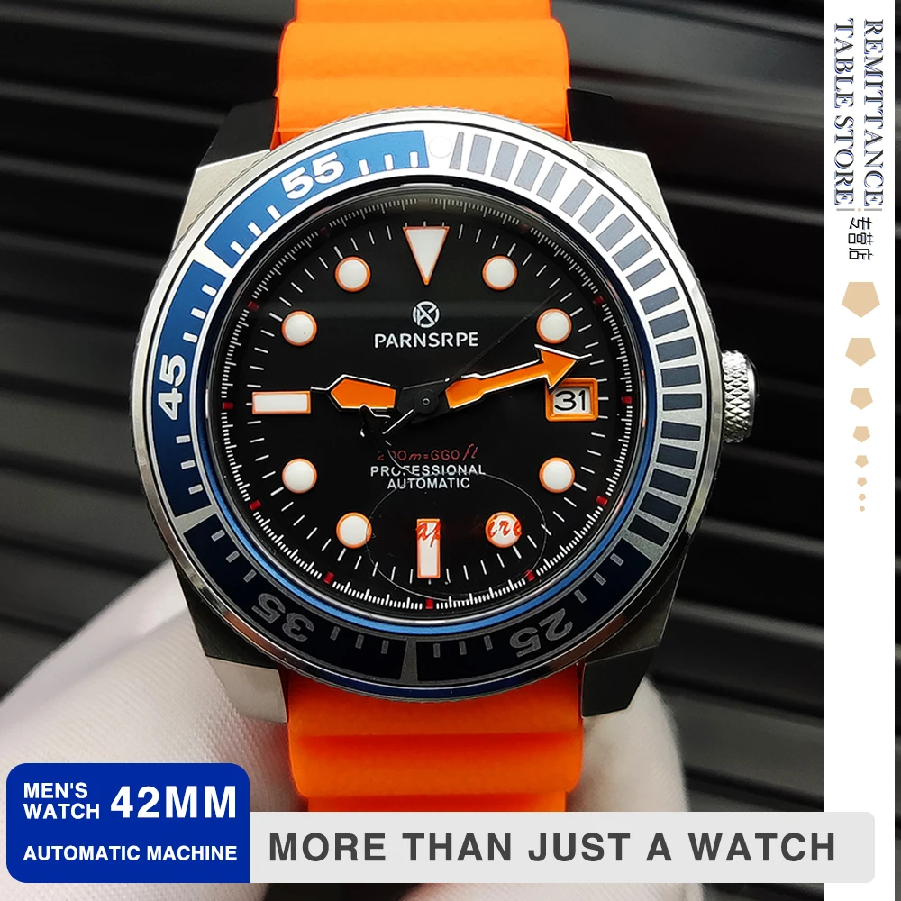 

Роскошные мужские часы NH35A, автоматические механические часы высокого качества, асептический циферблат, сапфировое зеркало, водонепроницаемые оранжевые часы с винтом