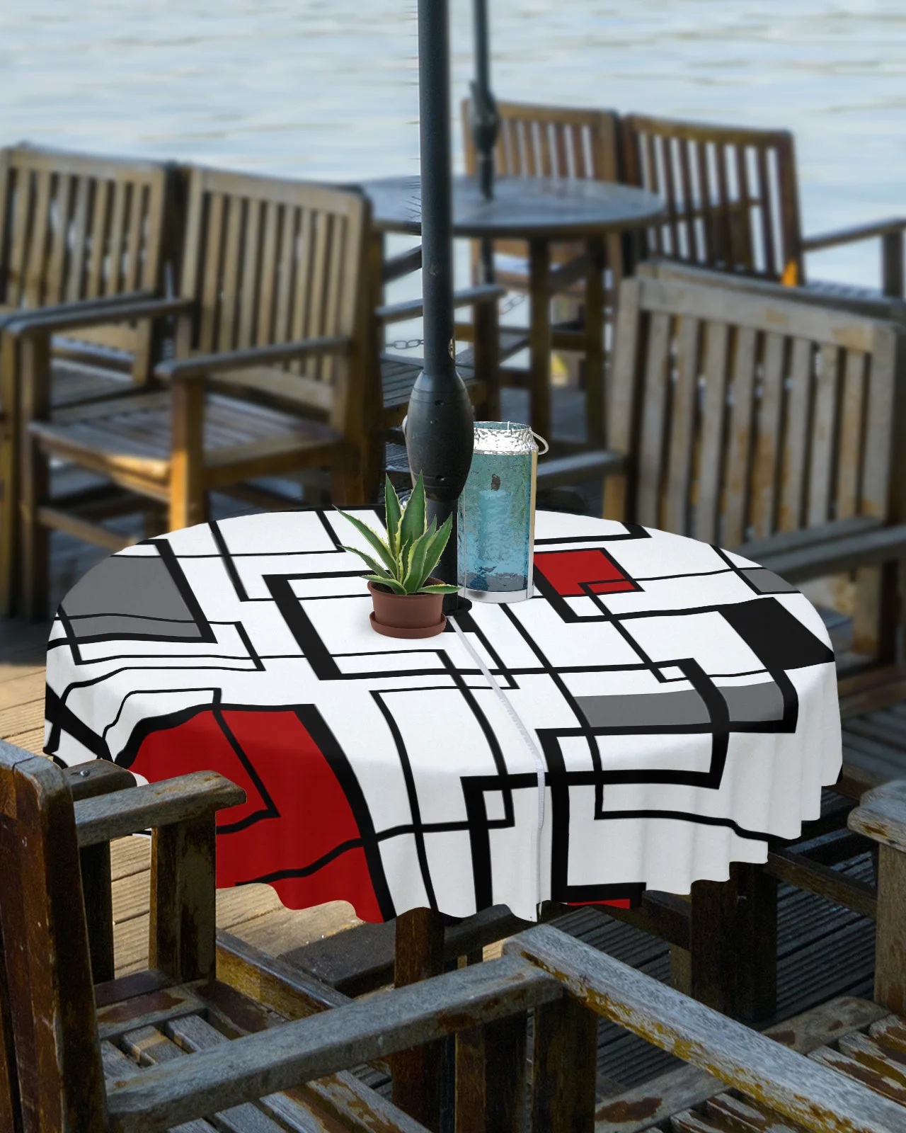 

Водонепроницаемая скатерть на молнии с абстрактными геометрическими квадратами, черная, красная