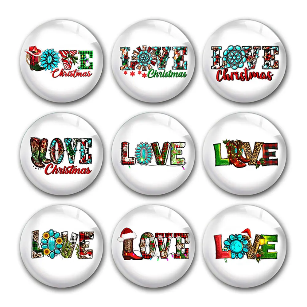 

Merry Christmas Love Tree Cowboy Western Round Photo Glass Cabochon Demo Flat Back DIY Jewelry Making Supplies Snap Button
