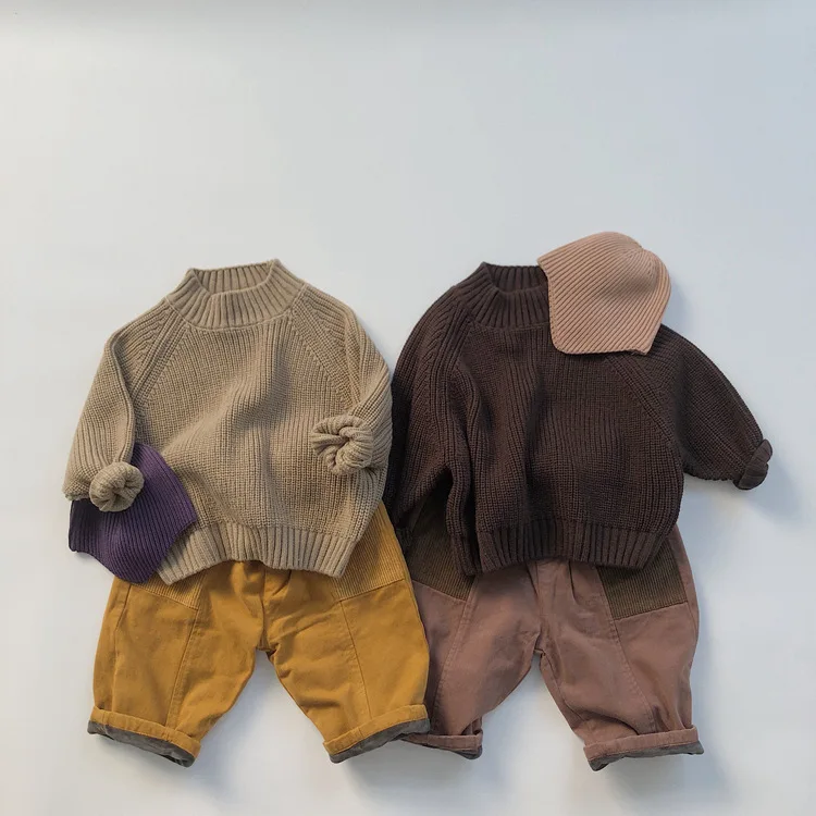

2-6Y Kids Baby Clothes Simple Fashion Autumn Toddler Boy Solid Long Sleeve Sweater Girl Classic Outfits For Winter