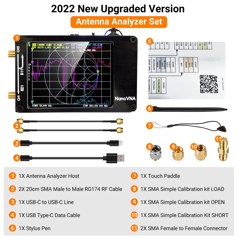 

NanoVNA-H Vector Network Antenna Analyzer 50KHz-1.5GHz MF HF VHF UHF Digital Antenna Tester Support 32GB Nano VNA-H Tester