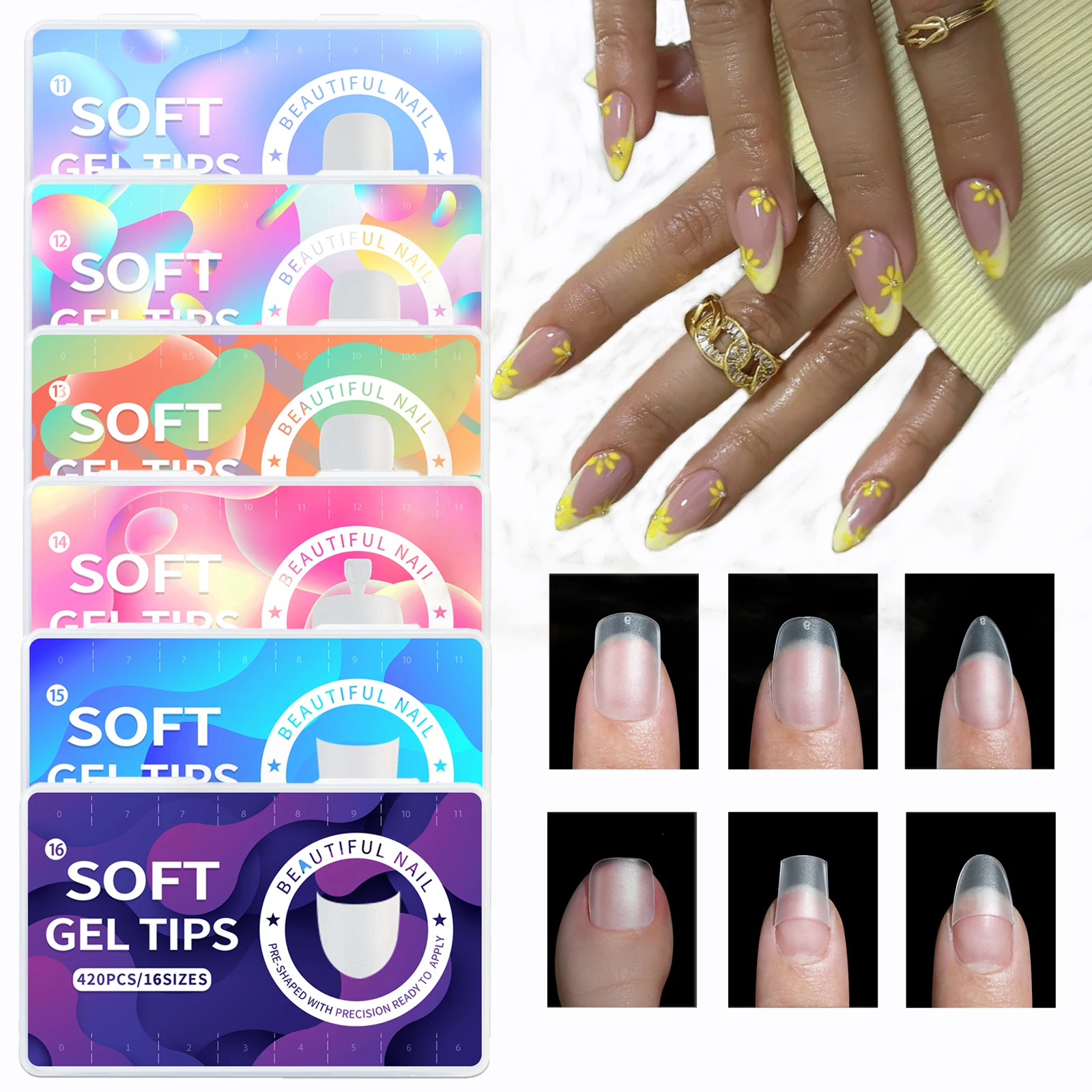 Матовые типсы с полным покрытием, 420 шт., короткие инструменты для ...